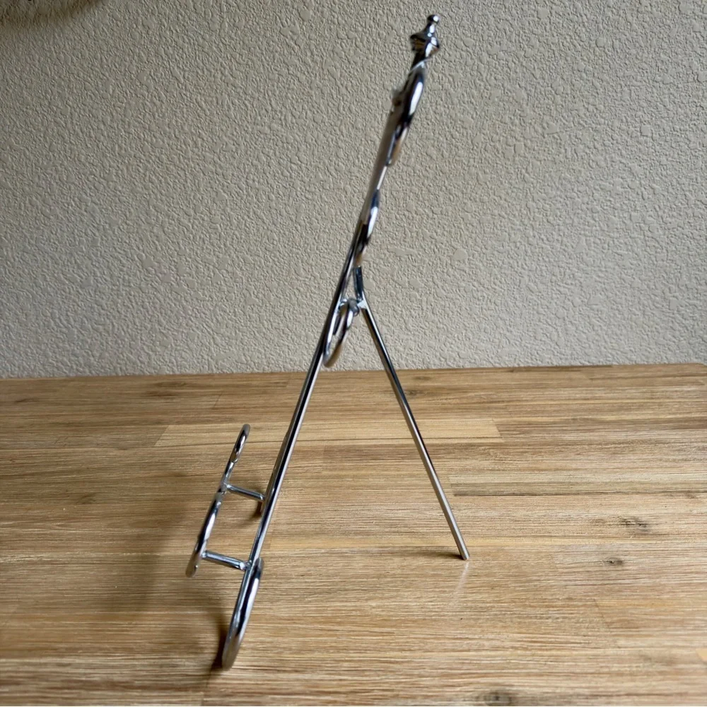 14” Decorative Metal Display Easel Scroll Design Silver Color Plates Books Pics